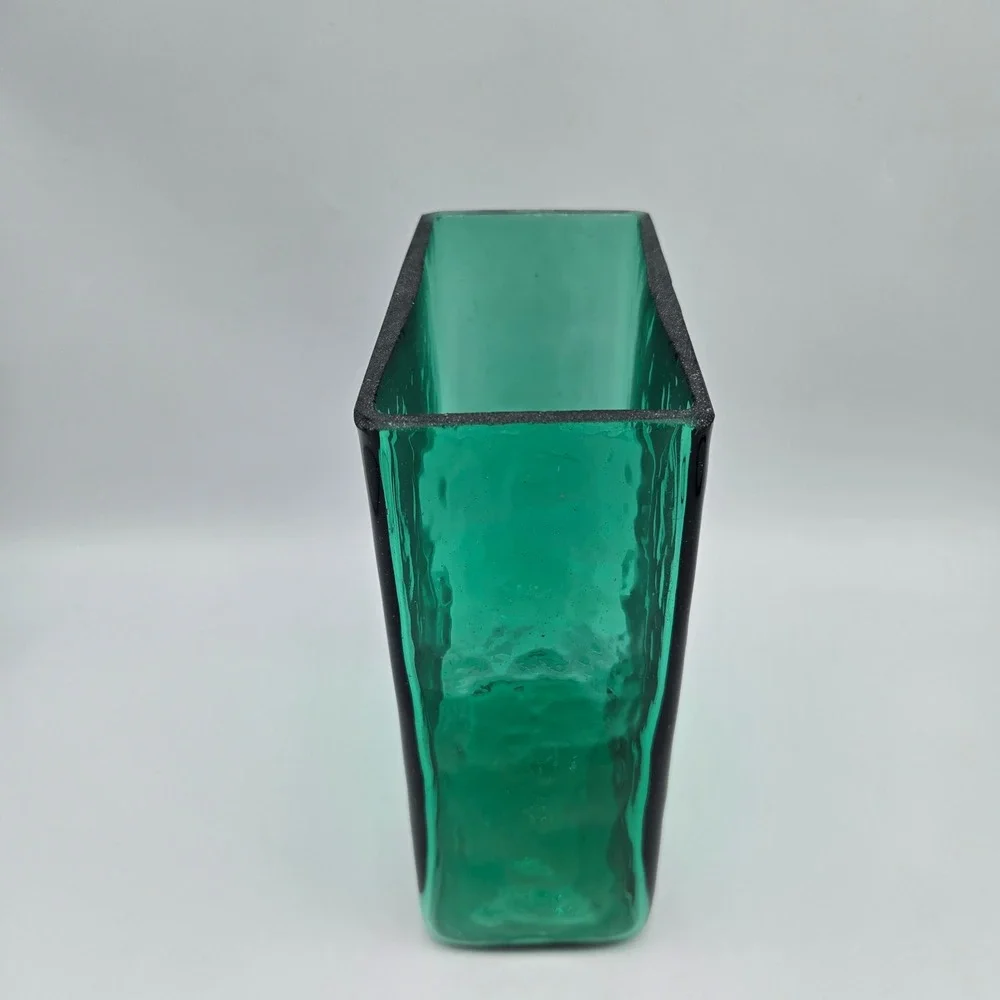 Vintage Early Blenko 3732 Pillow Vase Sea Green Textured Rectangular Art Glass